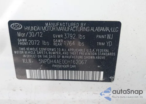 2013 Hyundai Elantra Gls/Limited z USA, uszkodzony, nr VIN 5NPDH4AE0DH162067